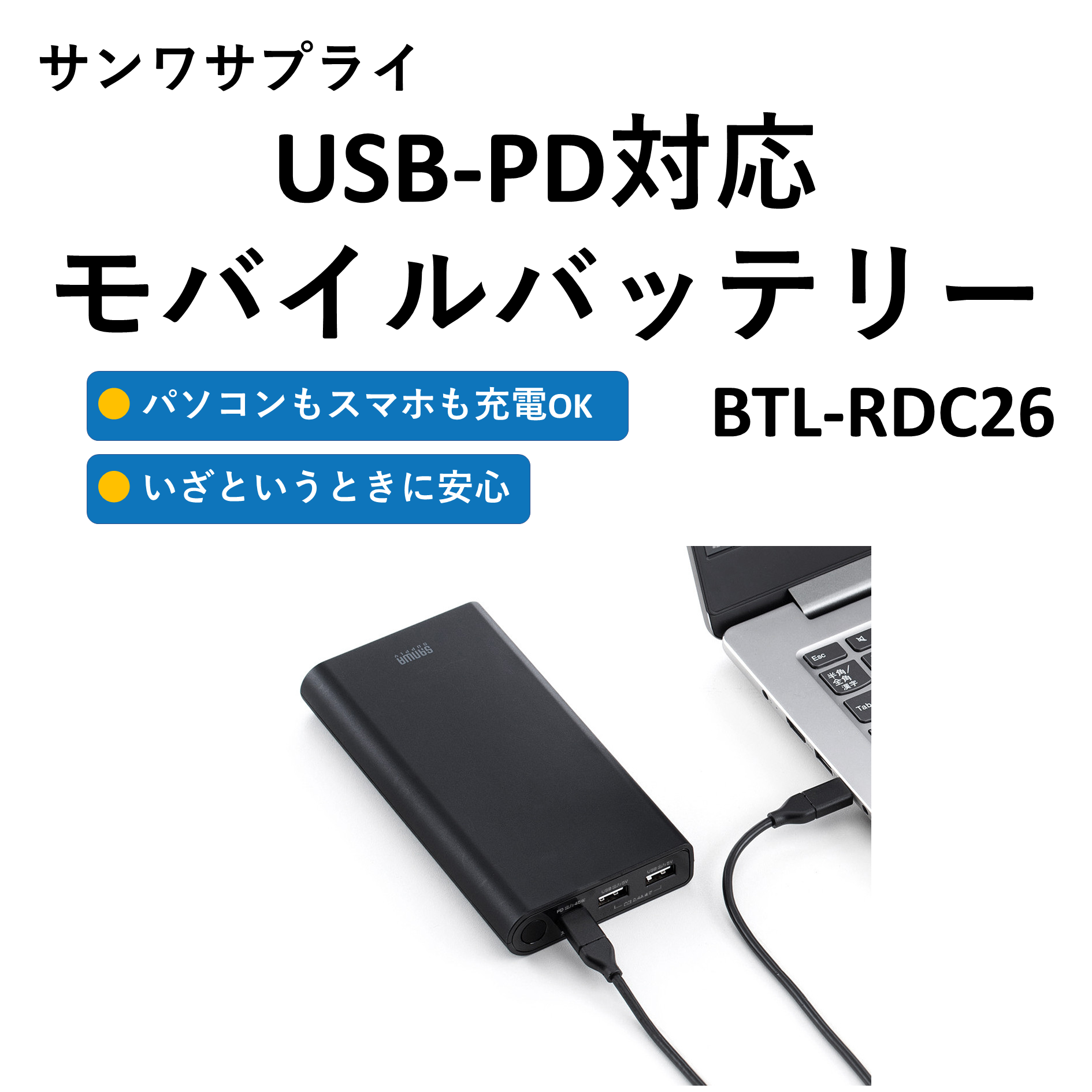 サンワサプライ　モバイルバッテリー　BTL-RDC26
