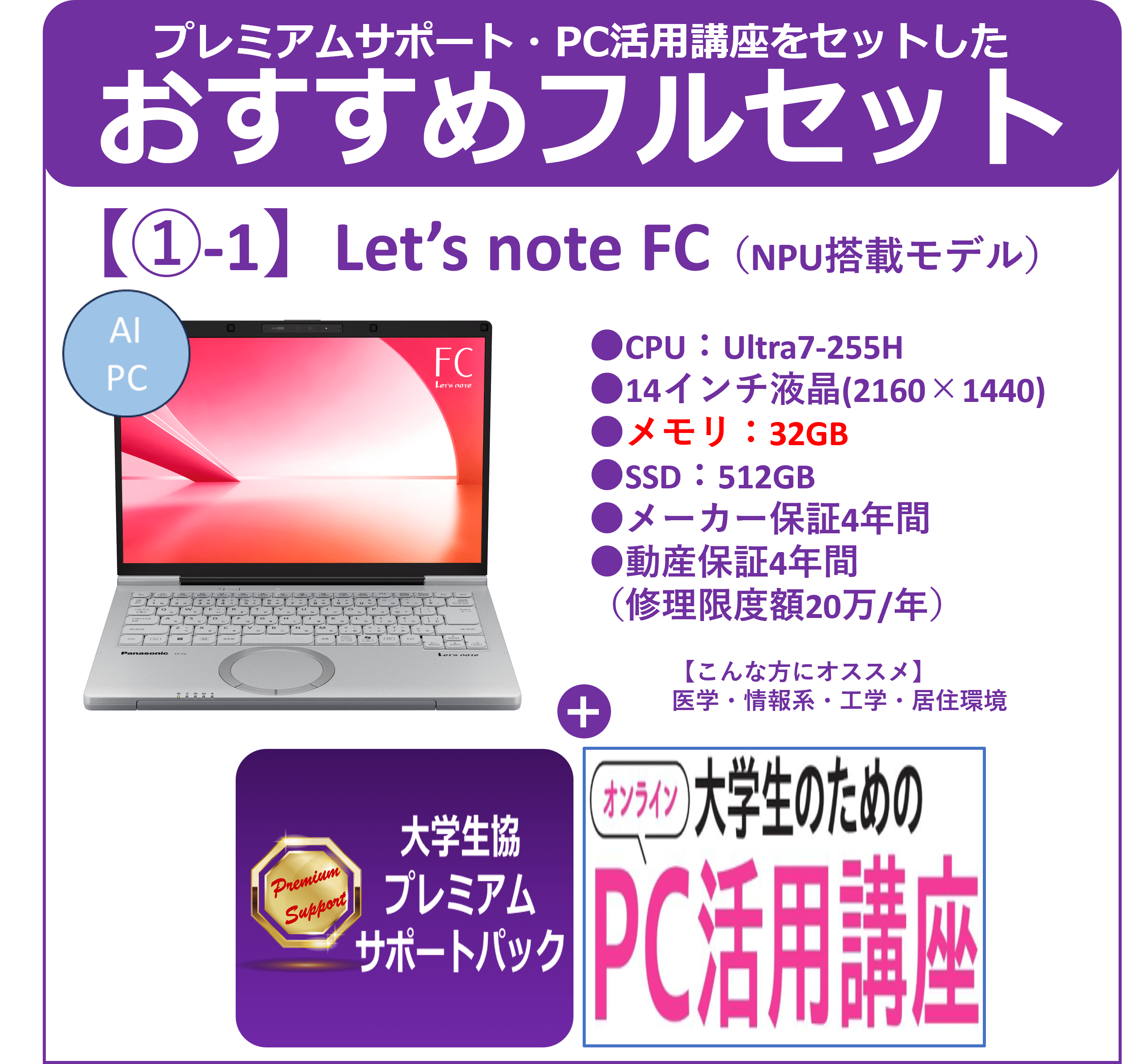 【①-1】Panasonic CF-FV6＋プレミアムサポート＋PC活用講座フルセット